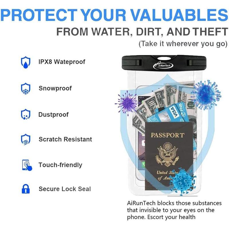 Airuntech waterproof pouch, waterproof case with lanyard protector for iPhone 16 15 14 13 12 11 pro Max, waterproof cellphone bag beach cruise ship vacation accessories