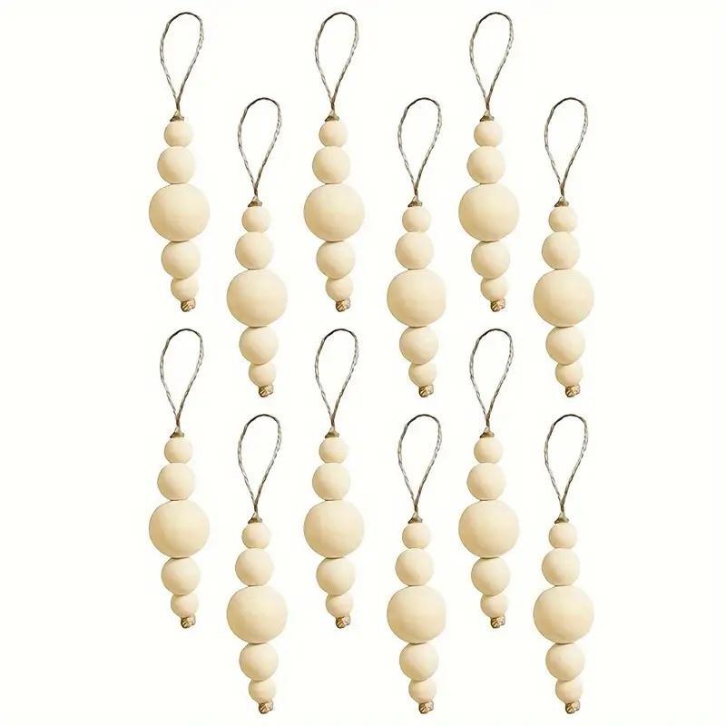 Wooden Beads String, 12pcs set Boho Style Christmas Tree Ornament, Modern Farmhouse Style Decorative Ornament for Home Party Festival