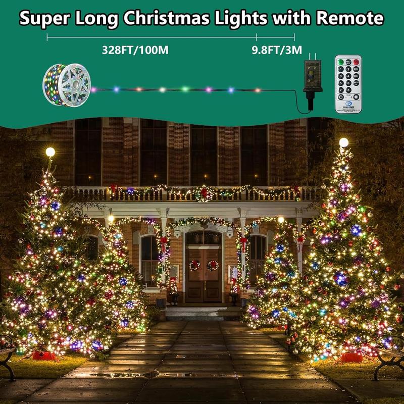 1000LED Christmas String Lights. 328FT. Waterproof. Remote. 8 Modes. Multicolored.