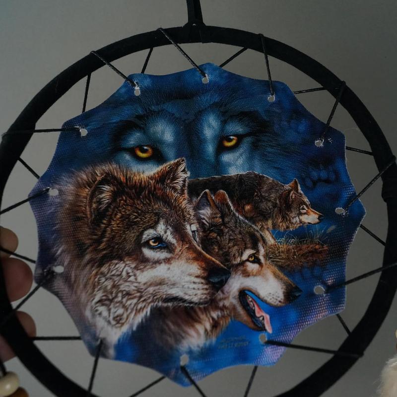 Triple Circles Wolf Eagle Bear Unicorn Dream Catcher Bedroom Wall Decor, Christmas Home Decoration, Room Accessory, White Moon  Decoration -  Home Craft Wall Pendant (A 12Wolves)