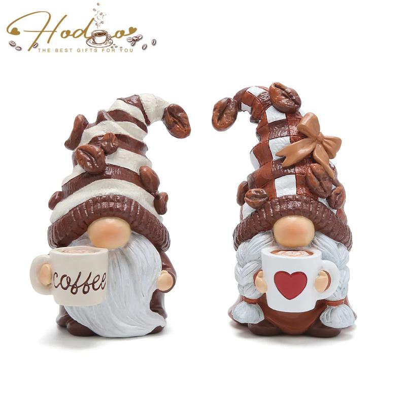 Hodao Cute Coffee Gnome Pair - Brown and White Tone, Resin Craftsmanship - Perfect for Coffee Bar Decor, Home Decor, Small Sculptures and Women's Gifts Ornaments acrylic block