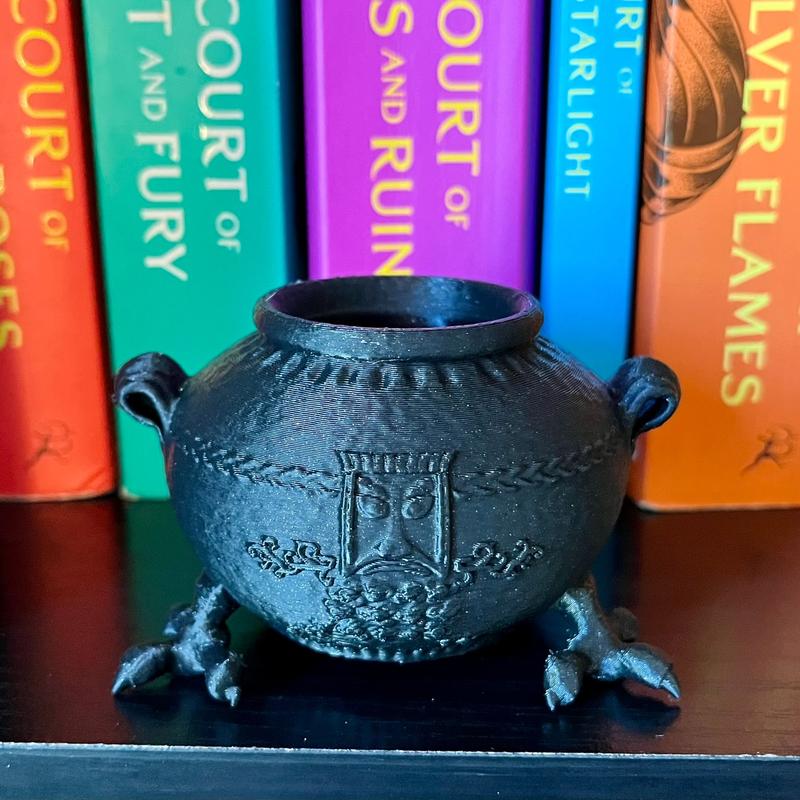 Black Fae Cauldron Bookshelf Decor - Sentient Magical Artifact Figure - 3D Printed Bookish Decor