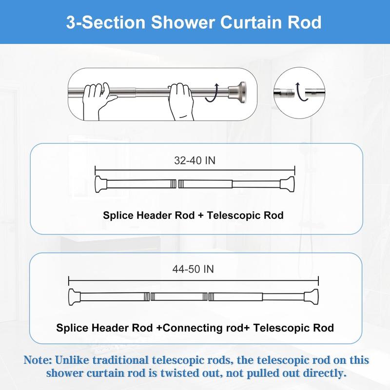 Shower Curtain Rod Tension No Drill, 32-50 Inches Spring Rust-Resistance Polished Stainless Steel Adjustable Curtain Rod for Bathroom Shower Stall, RV, Windows, Closet, Anti-Slip, No Rust, (Nickel) Wall