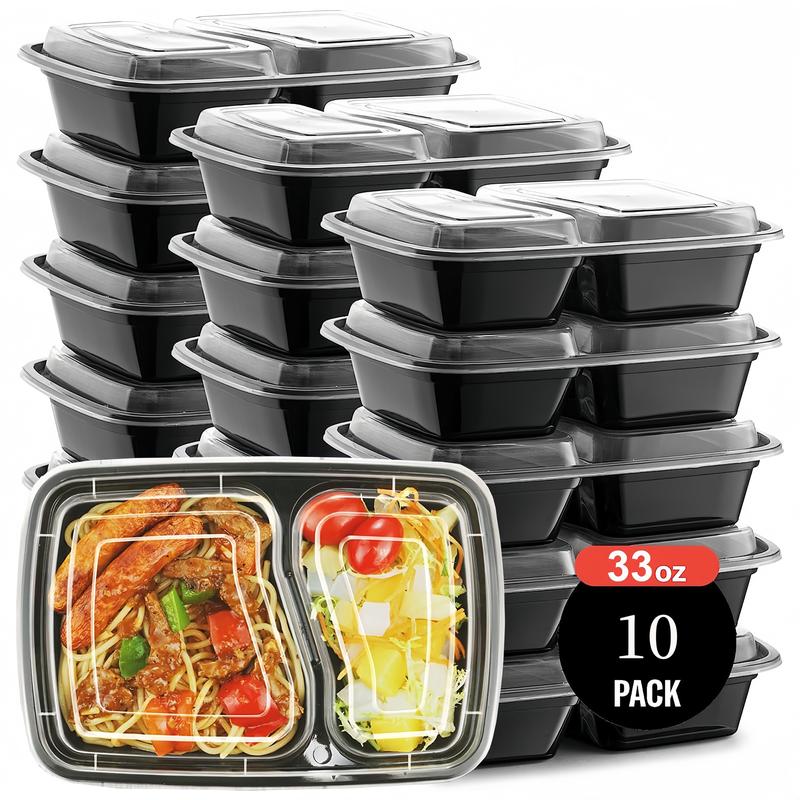 10 Pack 32oz 2 Compartment Meal Prep Container Microwave Safe, Food Prep Containers With Lids For Lunch Deli Takeout Leftover. Disposable