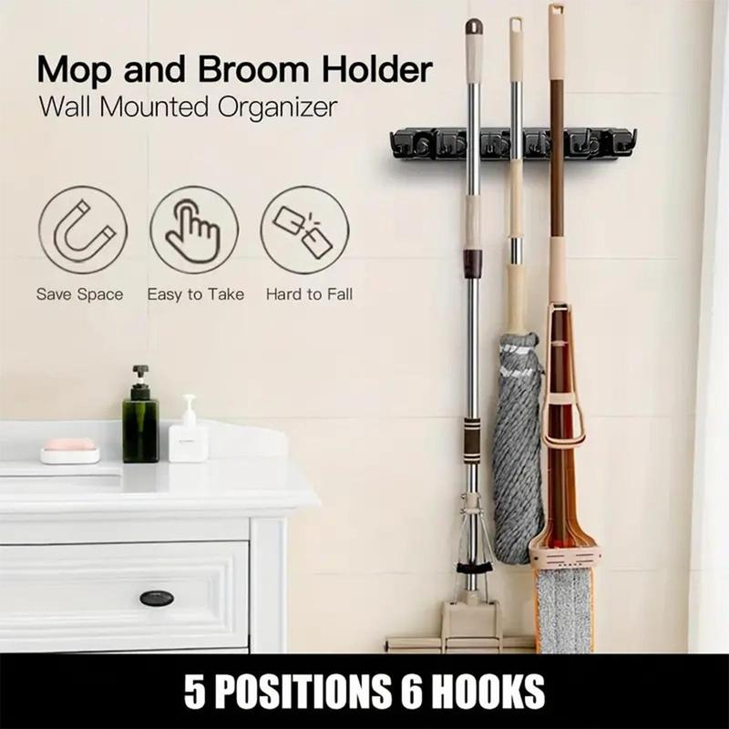 Multi-function Magic Broom & Mop Hook, 1 Count Multi-grid Broom & Mop Holder, Portable Household Broom & Mop Organizer Hook Wall, Summer Day Supplies, Summer Essentials, Bedroom Furniture Decorative Accessories, Room Accessories