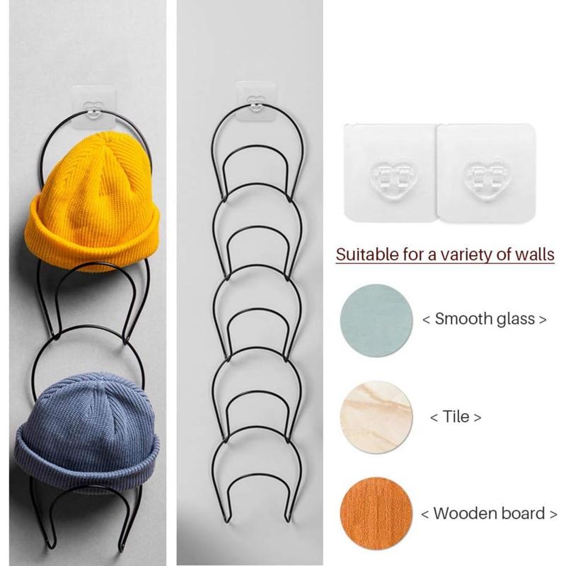 Hat Rack Caps Rack Holder,10 Rings Hat Organizer Cap Holder Organizer (Door Hooks and Sticky Hooks Include),Door Wall Clothes Rod Hanger Storage Hat Organizer for Baseball, Caps, Towel (round, black) Hangable