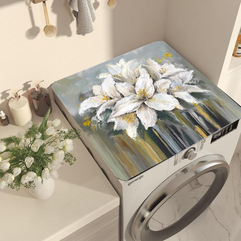 Flowers Washer Dryer Dust Cover Mat For Top Creative Washing Machine Dust Cover Pad Fast Drying Absorbent Mat Top Protector Mat for Kitchen Laundry Room (Daisy, 23.6 * 19.7'')