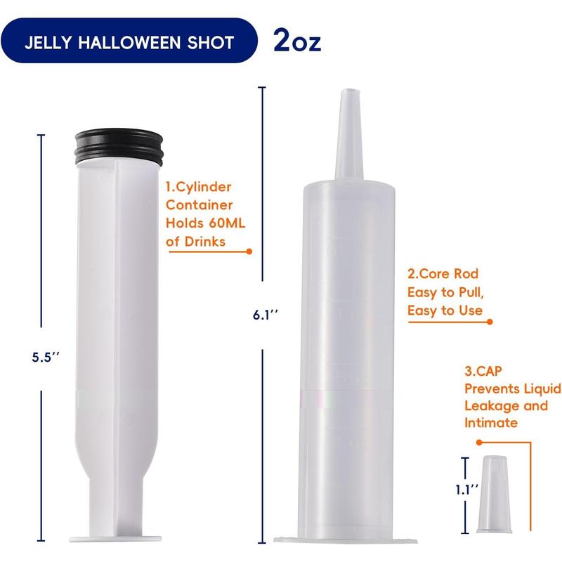 60 PACK 2 oz Party Jelly Syringes Shot, BPA Free, Washable, Big Springe for Jelly Party Shot, Durable Jelly Party Syringes for Halloween, Thanksgiving day, Christmas Bachelorette Parties