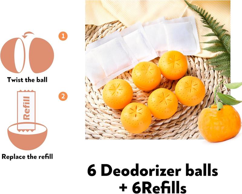 12 Pack Baking Soda Deodorizers, 6 Deodorizer Balls + 6 Refills, Odor Eliminator for Shoes Closets Bathroom, Air Freshener for Home, Up to 240 Days