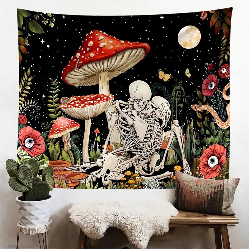 Mushroom  Tapestry, Romantic Constellation Flower Plant Skeleton Tapestries Aesthetic Wall Hanging decor for Living Room Bedroom (Mushroom , 51.2