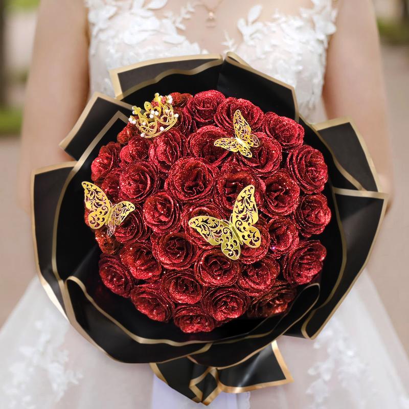 DIY Glitter Roses Bouquet, DIY Fake Glitter Flowers Bouquet, Christmas Glitter Roses Everlasting Shiny Artificial Red Pink Black Blue Purple Rose Bouquet, Anniversary, Engagement, Wedding,Gifts for Women, 24 36 Roses,Black Friday Deal.