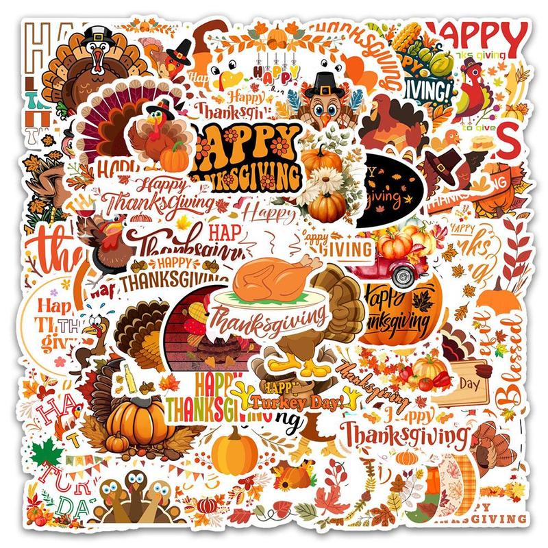 Thanksgiving Series Sticker, 54pcs pack Waterproof Self Adhesive Decor Paper, Decor Sticker for Gift Greeting Card Water Bottle Laptop Phone