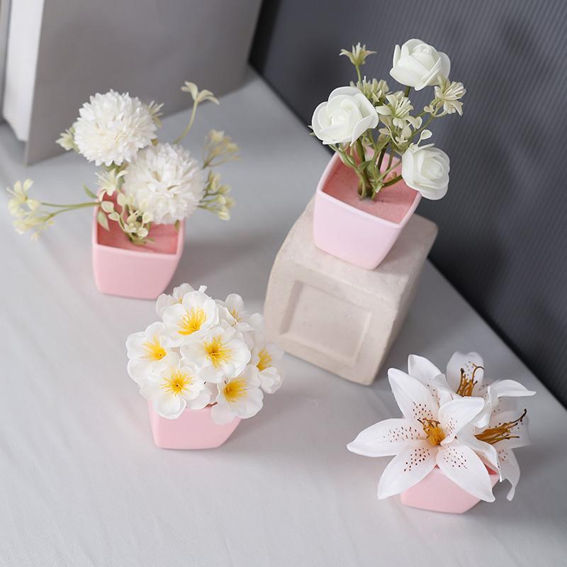 Artificial Flower Potted Plant (4pcs), Faux Flower, Decorative Flower for Home Office Desktop, Home Decor Supplies