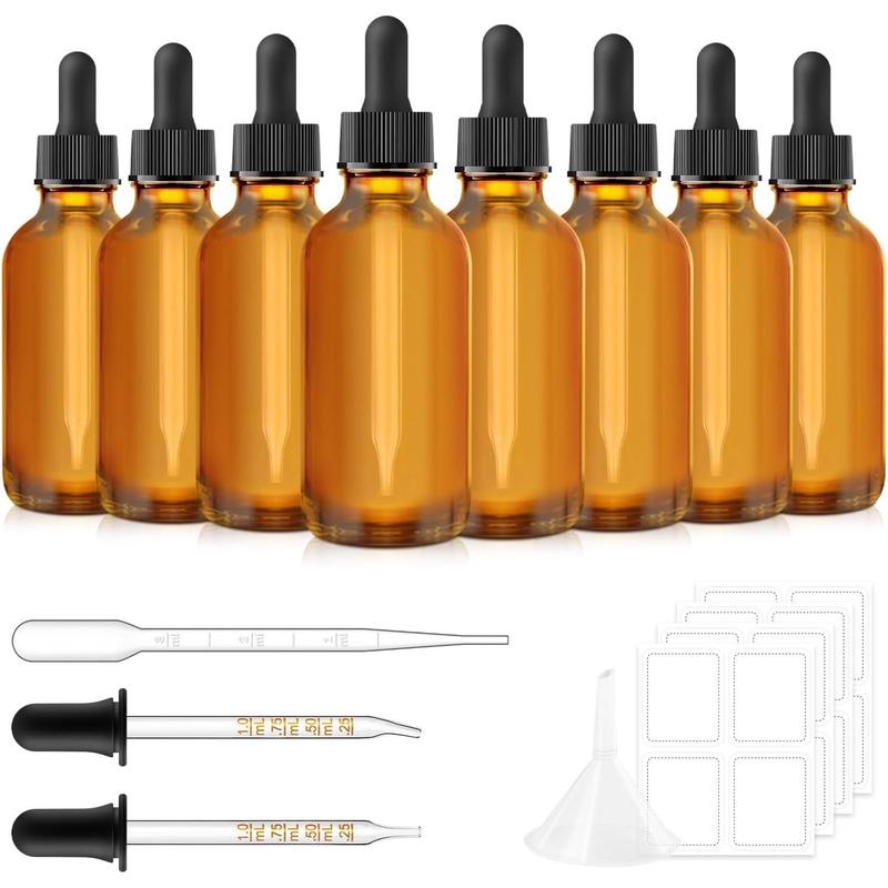 Dropper Bottle 2 oz, 10 Pack Glass Eye Dropper Bottles with Labels and Funnel, Tincture Bottle with Measured Dropper - Leakproof Essential Oils Bottles