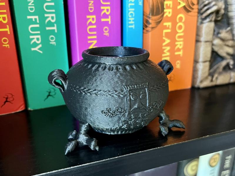 Black Fae Cauldron Bookshelf Decor - Sentient Magical Artifact Figure - 3D Printed Bookish Decor