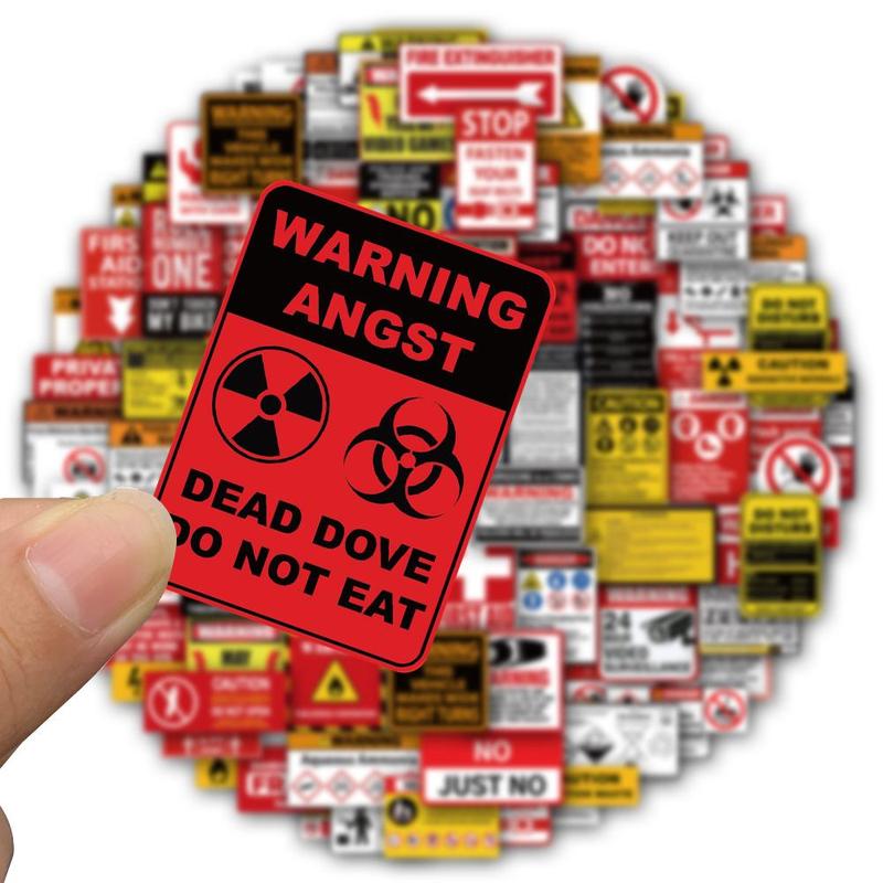 Warning Sign Sticker, 75pcs Cartoon Warning Sign Sticker, DIY Decorative Sticker for Phone Case, Computer, Guitar, Bag, Water Bottle, Scrapbooking