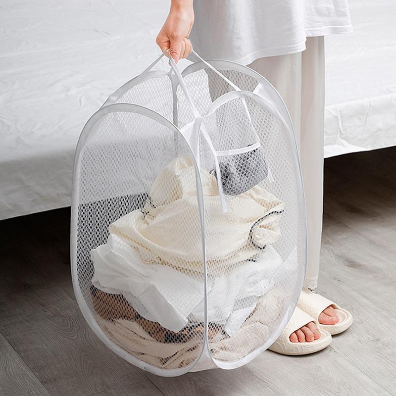 Collapsible Mesh Laundry Basket, Foldable Dirty Clothes Storage Basket, Home Organizer for Bedroom Bathroom Laundry Room, Storage Organizer for Bedroom