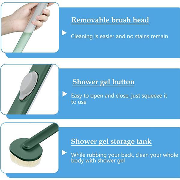 Long Handle Bath Massage Brush with Soap Dispenser – Back Scrubber for Wet & Dry Brushing, Exfoliation