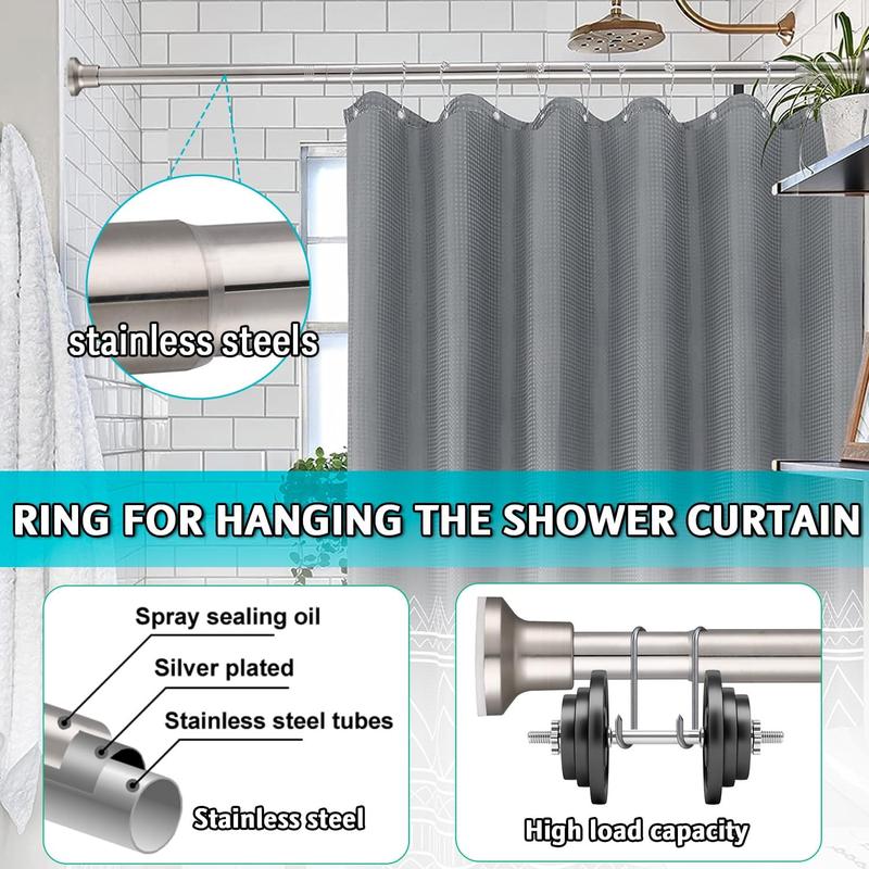 Shower Curtain Rod Tension No Drill, 32-50 Inches Spring Rust-Resistance Polished Stainless Steel Adjustable Curtain Rod for Bathroom Shower Stall, RV, Windows, Closet, Anti-Slip, No Rust, (Nickel) Wall