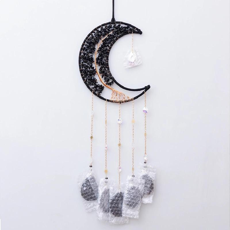 Natural Stone Dream Catcher, 1 Count Exquisite Moon Shaped Wind Chime, Outdoor Indoor Decorative Wall Hanging for Living Room Bedroom Patio