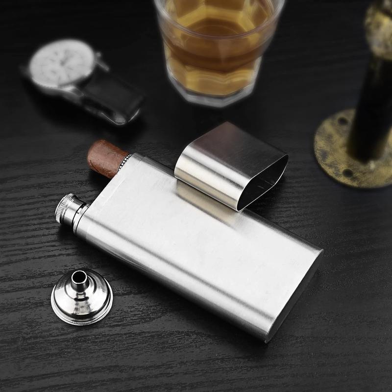 Linkidea 2 Ounce Hip Flask Holder with Funnel, 2 Tubes Stainless Steel Humidor Tube, Alcohol Container Travel Carrying Storage Case