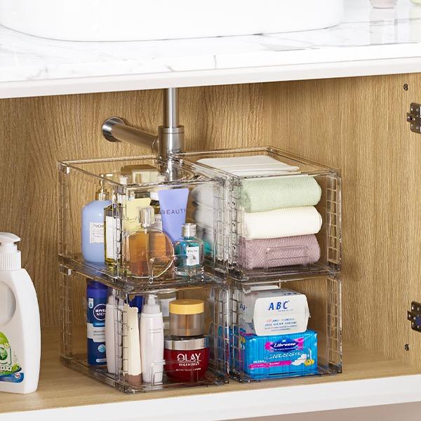 [Best choice]VTOPMART Stackable Storage Clear Acrylic Drawer ,with Handles,  For Bathroom,Kitchen Under-sink,Cabinet,Closet,Makeup,Pantry organization