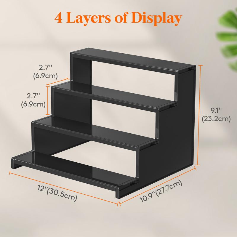 Lifewit Black Display Risers Stand, 4 Tier, Plastic Cologne Organizer Perfume Stand, Display for Vanity, Dresser, Figures, Cupcake, Dessert, Spice, Fragrance, Countertop, Cabinet Use