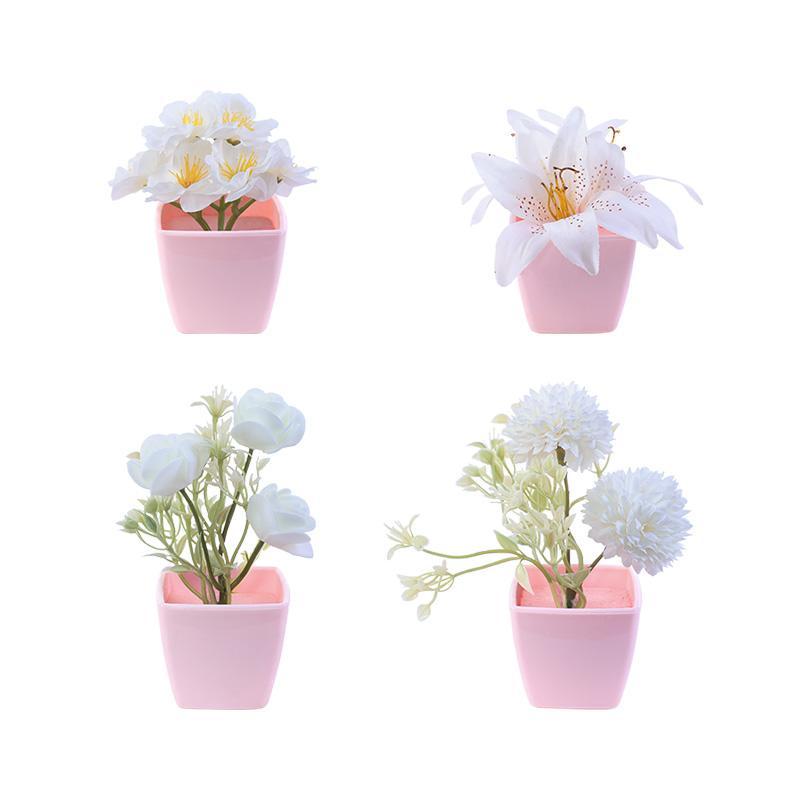 Artificial Flower Potted Plant (4pcs), Faux Flower, Decorative Flower for Home Office Desktop, Home Decor Supplies