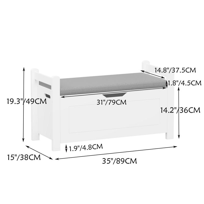 Storage Cabinets, Storage Bins, Entry Storage Bench with Cushion, Wooden Toy Box, Shoe Changing Bench for Entryway, Bedroom, Living Room, White