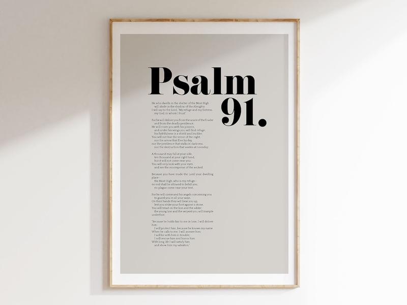 Psalm 91 Bible Verse Wall Art, Minimalist Decor, Christian Modern Scripture Poster, Bold Typography, Baptism, Birthday Gift Idea