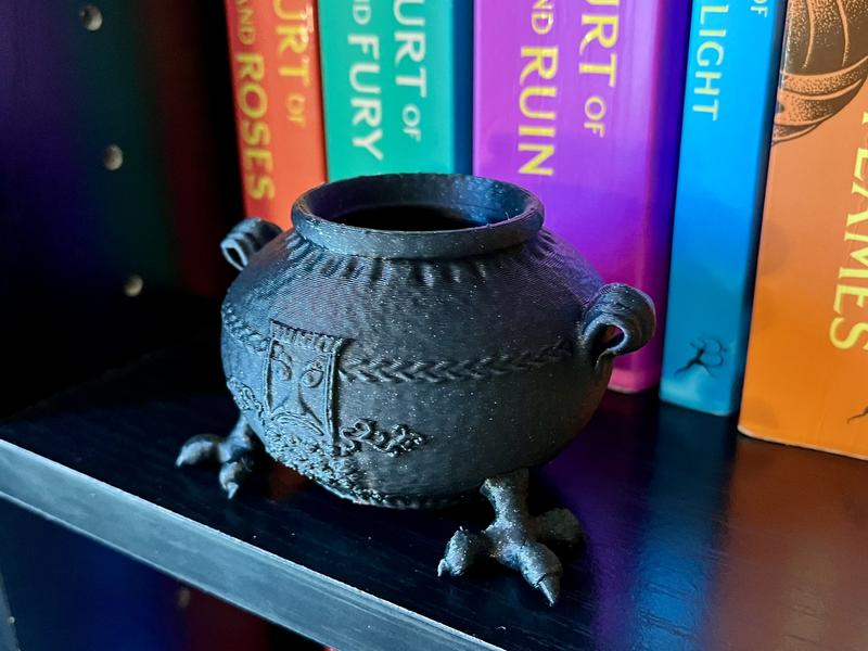 Black Fae Cauldron Bookshelf Decor - Sentient Magical Artifact Figure - 3D Printed Bookish Decor