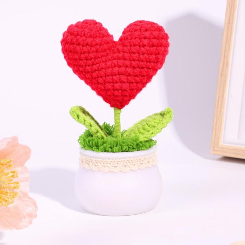 Handmade Crochet Flower Pot Ornament, 1 Count Cute Desktop Knitted Potted Plant, Artificial Woven Flower Potted Plant, Room Decor