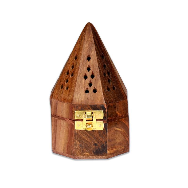 Traditional-Handmade-Burner Wooden-Incense-Stick-Holder Ash-Catcher-Stand for-Aromatherapy-Meditation-Yoga (5 Inch Temple Wooden Charcoal Cone) Lemon Freshener Perfume Fragrance Woody Scented Scent