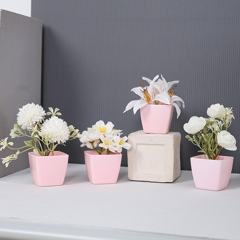 Artificial Flower Potted Plant (4pcs), Faux Flower, Decorative Flower for Home Office Desktop, Home Decor Supplies