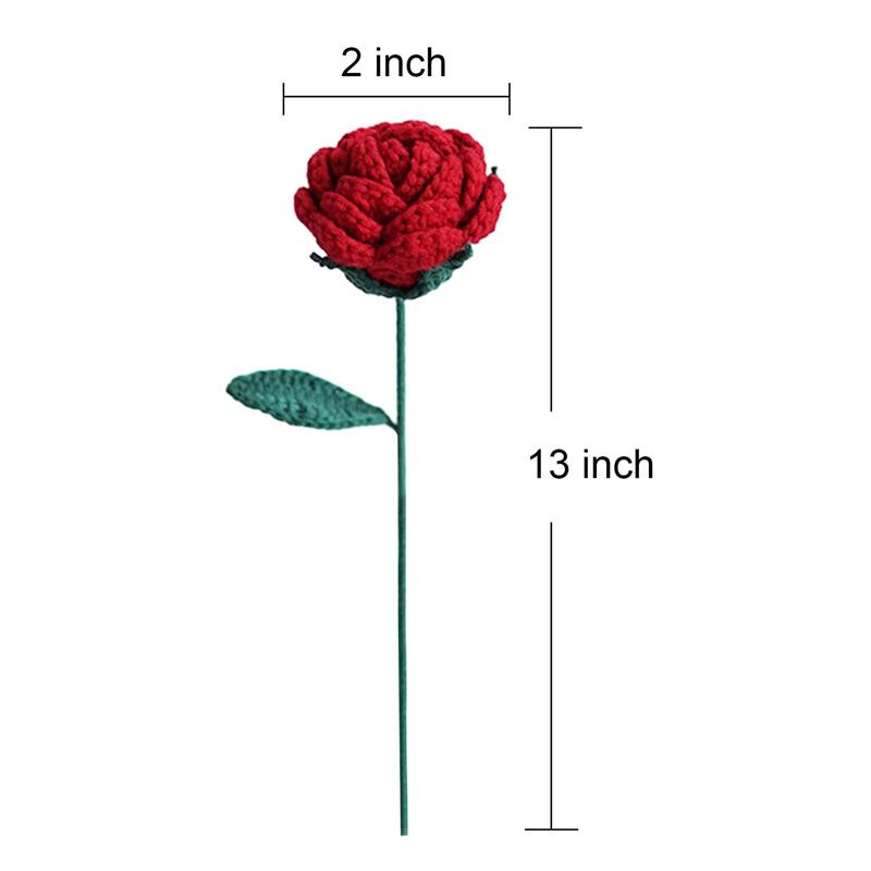 6pcs Diy Crochet Bouquets Finished Handmade Artificial Flowers Valentine's Day, Mother's Day Knitted Red Roses Cotton Decor Ornaments