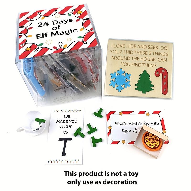 Bgodpn Elf 24 Days Magic Jokes Kit - Advent Calendar Surprise Set with Holiday Hide and Seek Props, Festive Riddles, and Christmas Decorations (Not a Toy) - Elf-Themed Party Supplies for Seasonal Fun birthday christmas