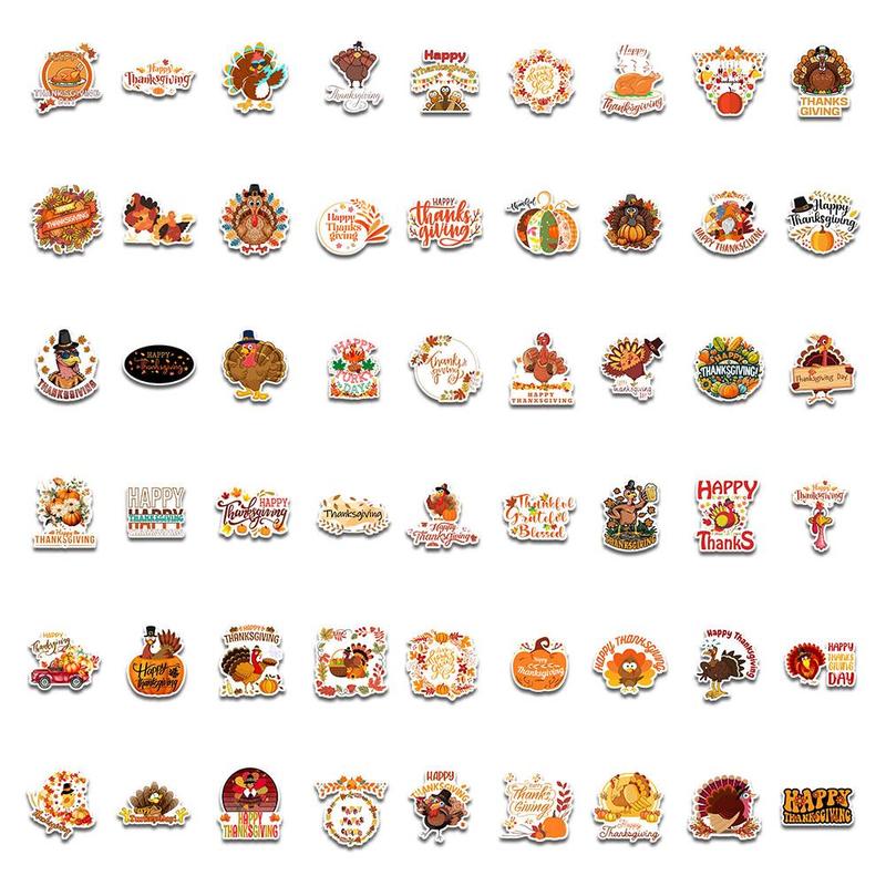 Thanksgiving Series Sticker, 54pcs pack Waterproof Self Adhesive Decor Paper, Decor Sticker for Gift Greeting Card Water Bottle Laptop Phone