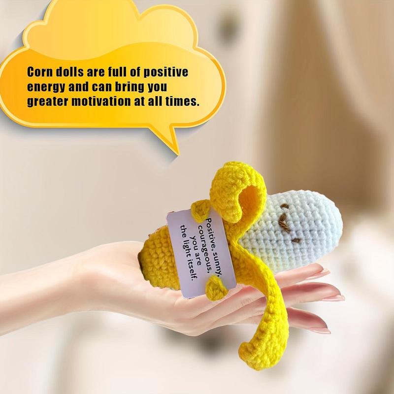 Funny Positive Corn, Cute Knitted Positive Corn with Positive Card, Creative Positive Knitted Corn Toy for Birthday Gifts Party Decoration, Christmas Gift