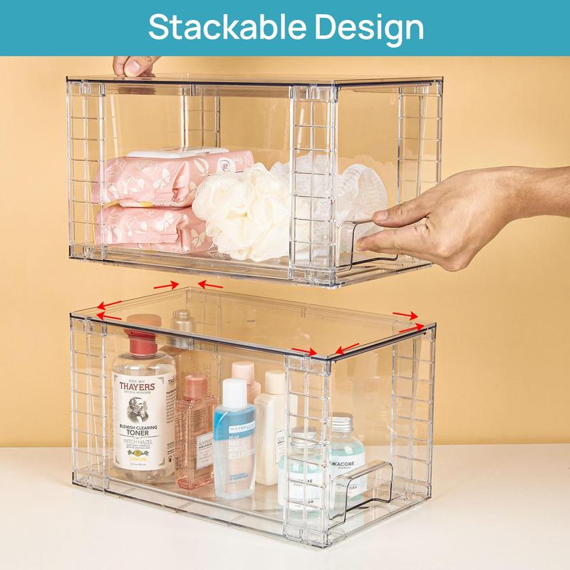 [Best choice]VTOPMART Stackable Storage Clear Acrylic Drawer ,with Handles,  For Bathroom,Kitchen Under-sink,Cabinet,Closet,Makeup,Pantry organization