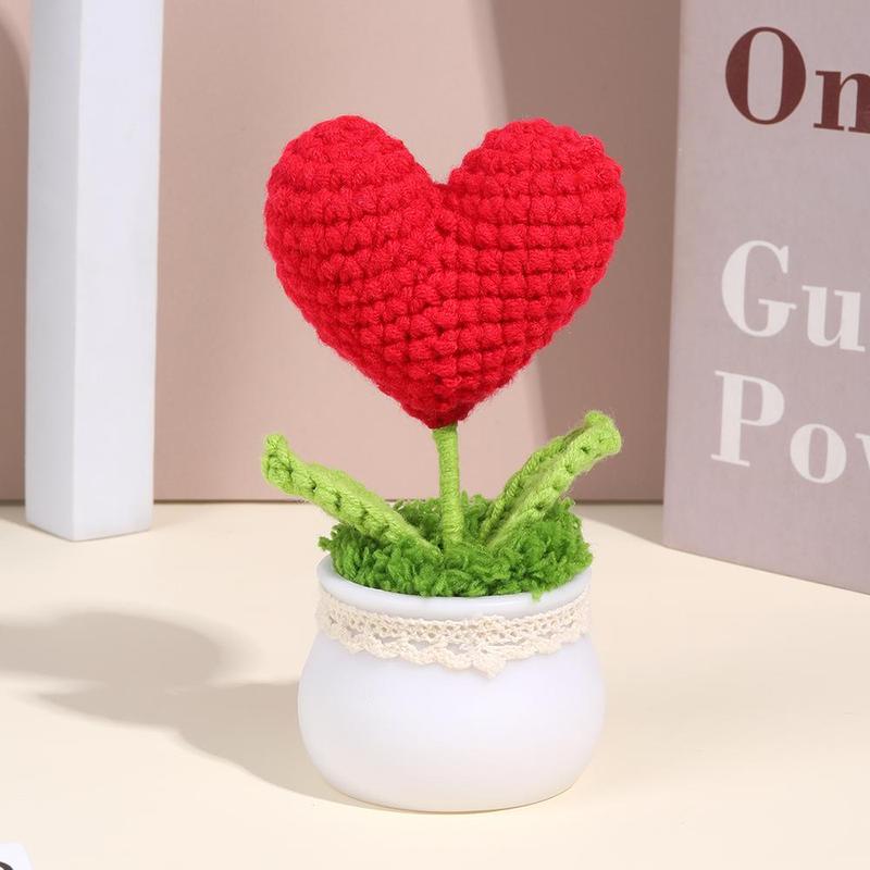 Handmade Crochet Flower Pot Ornament, 1 Count Cute Desktop Knitted Potted Plant, Artificial Woven Flower Potted Plant, Room Decor