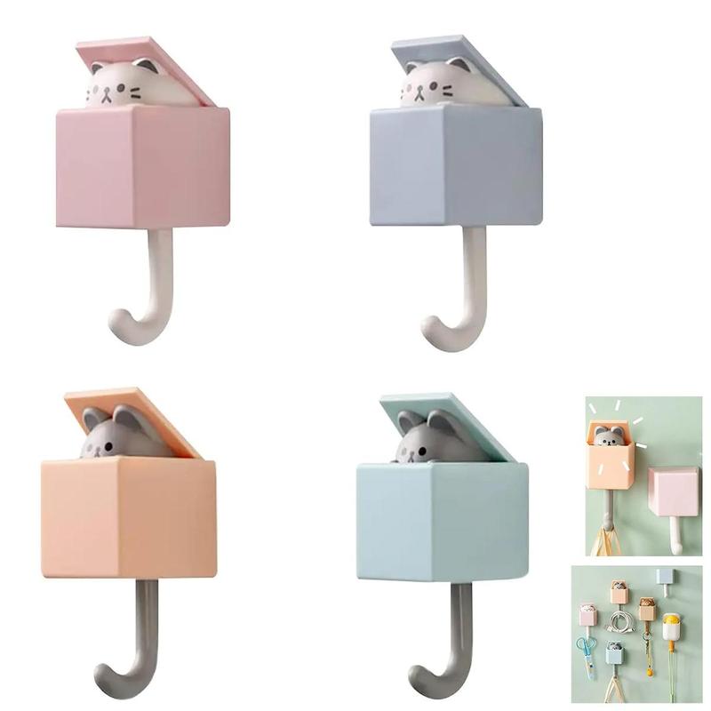 Cute Cat Design  Hangable Wall Hook, 4 Counts Punch Free Adhesive Hook for Coat, Scarf, Hat, Towel, Key, Bag, Utility Hook for Wall Hanging Decorations, Summer for Gift