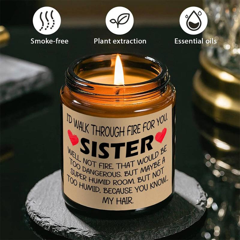 Sisterly Love Scented Candle, Funny Letter Pattern Candle, Home Decor Supplies for Living Room Bedroom, Gift for Sister, Birthday Gift