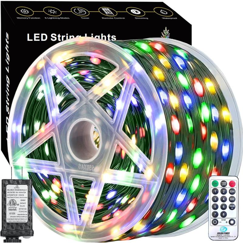 1000LED Christmas String Lights. 328FT. Waterproof. Remote. 8 Modes. Multicolored.