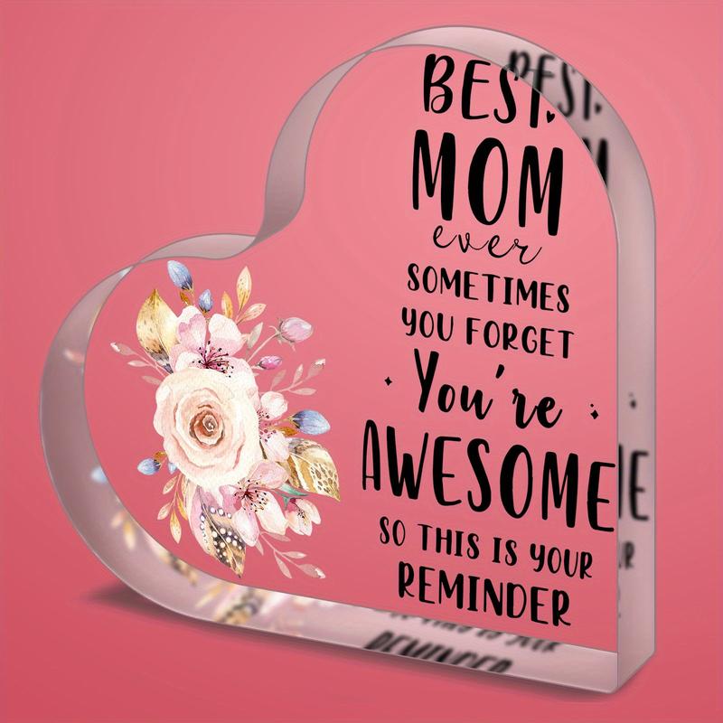 1pc Mom Gift from Daughter, Thank You Gift for Mom, Mother Birthday Mother's Day Gift, Mom Office Desk Decor Heart Acrylic Ornament