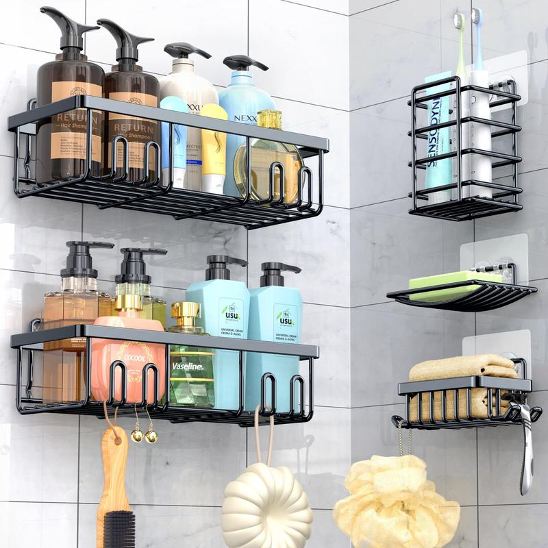 Shower Caddy 5 Pack, Adhesive Shower Organizer for Bathroom & Home & Kitchen, Rustproof Stainless Steel Shower Shelves with Hooks