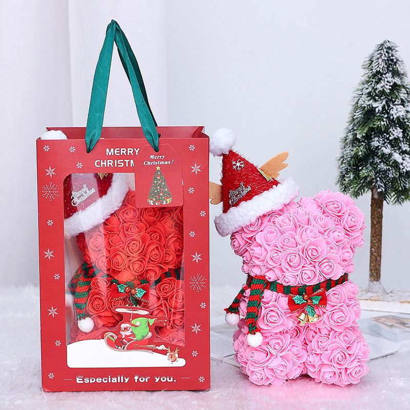 25cm Preserved Fresh Flower Rose Bear Creative Christmas Gift Rose Bear for Girls Unicorn PE Foam Bear