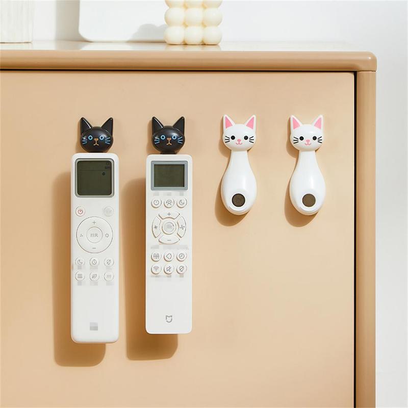 Cartoon Cat Design Magnetic Remote Control Holder, Wall Mounted Remote Control Storage Hook, Cute Storage Organizer for Home Living Room Bedroom