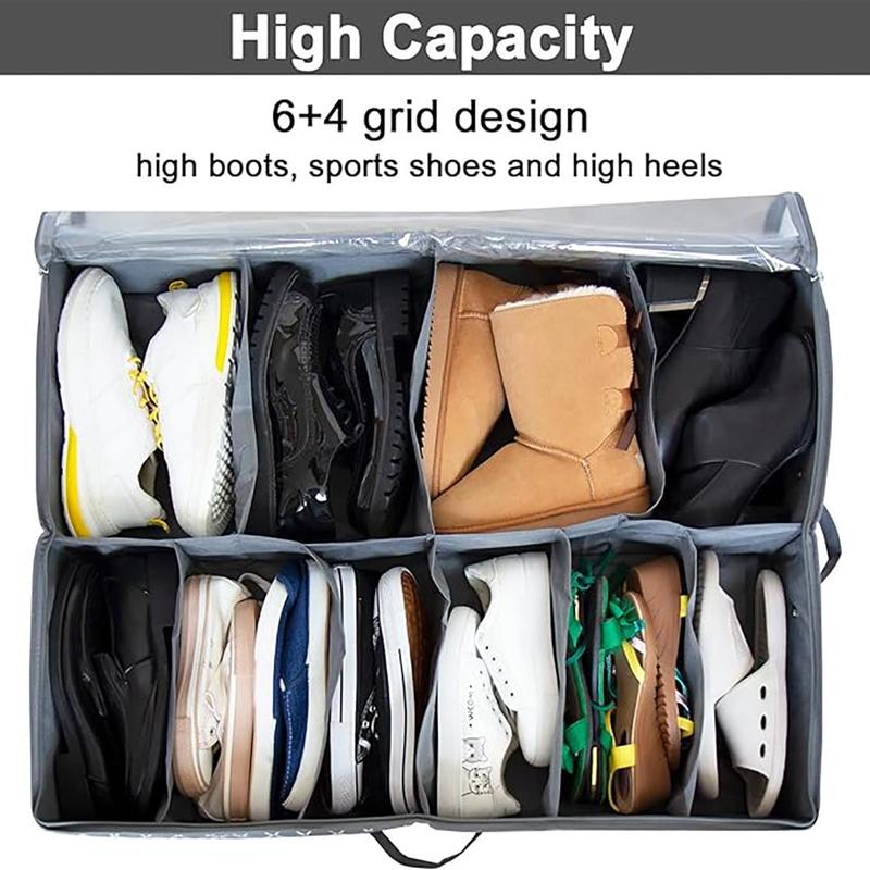 Underbed Shoe Storage Bag, 2 Counts Space Saving Dust-proof Shoe Storage Bag with Cover & Handle, Home Organizer for Bedroom Dormitory Living Room Office