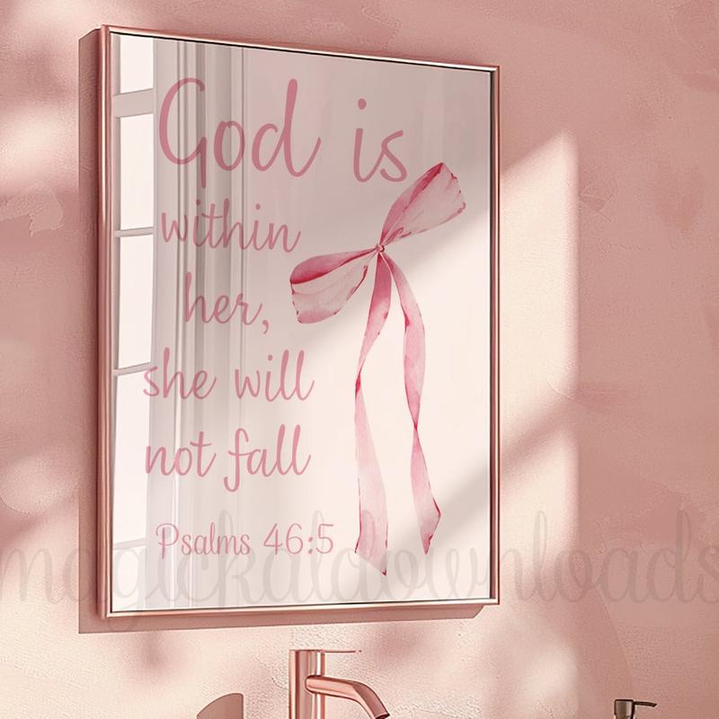 Coquette Pink Christian Printable Wall Art Bible Verse Scripture Dorm Room Wall Art Pink Bow Wall Decor Art Bible Verse Poster