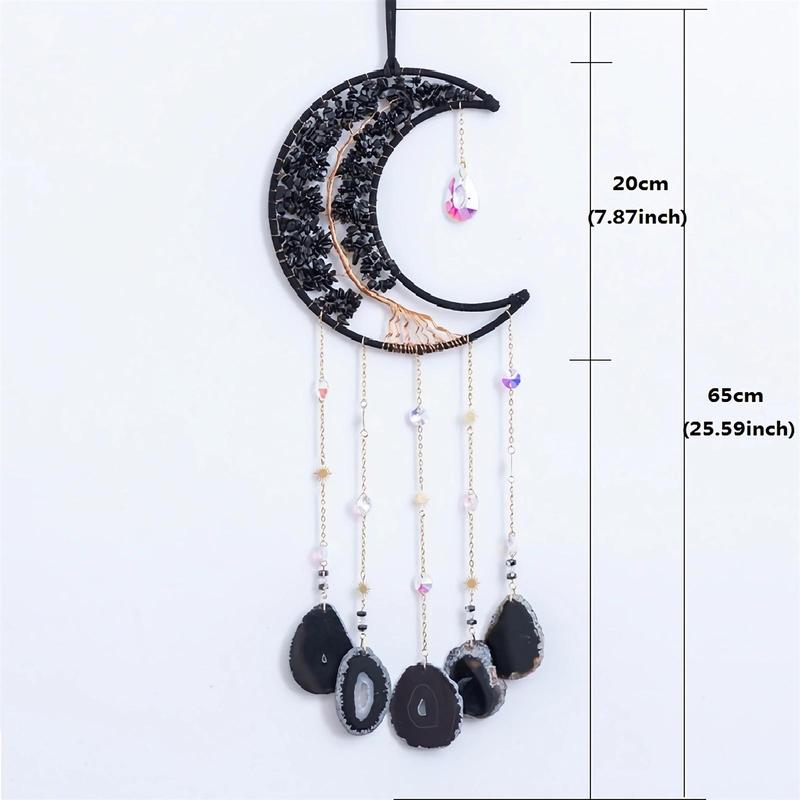 Natural Stone Dream Catcher, 1 Count Exquisite Moon Shaped Wind Chime, Outdoor Indoor Decorative Wall Hanging for Living Room Bedroom Patio